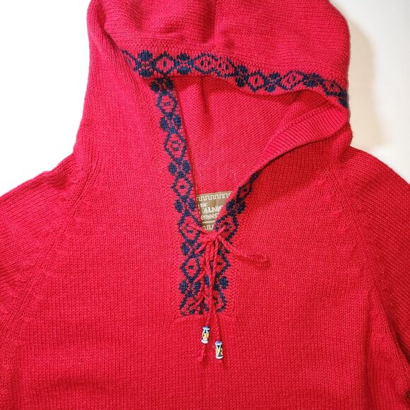 The Alpaca Connection Red Handmade Peruvian Alpaca Knit Sweater Hoodie Size S - Picture 6 of 9